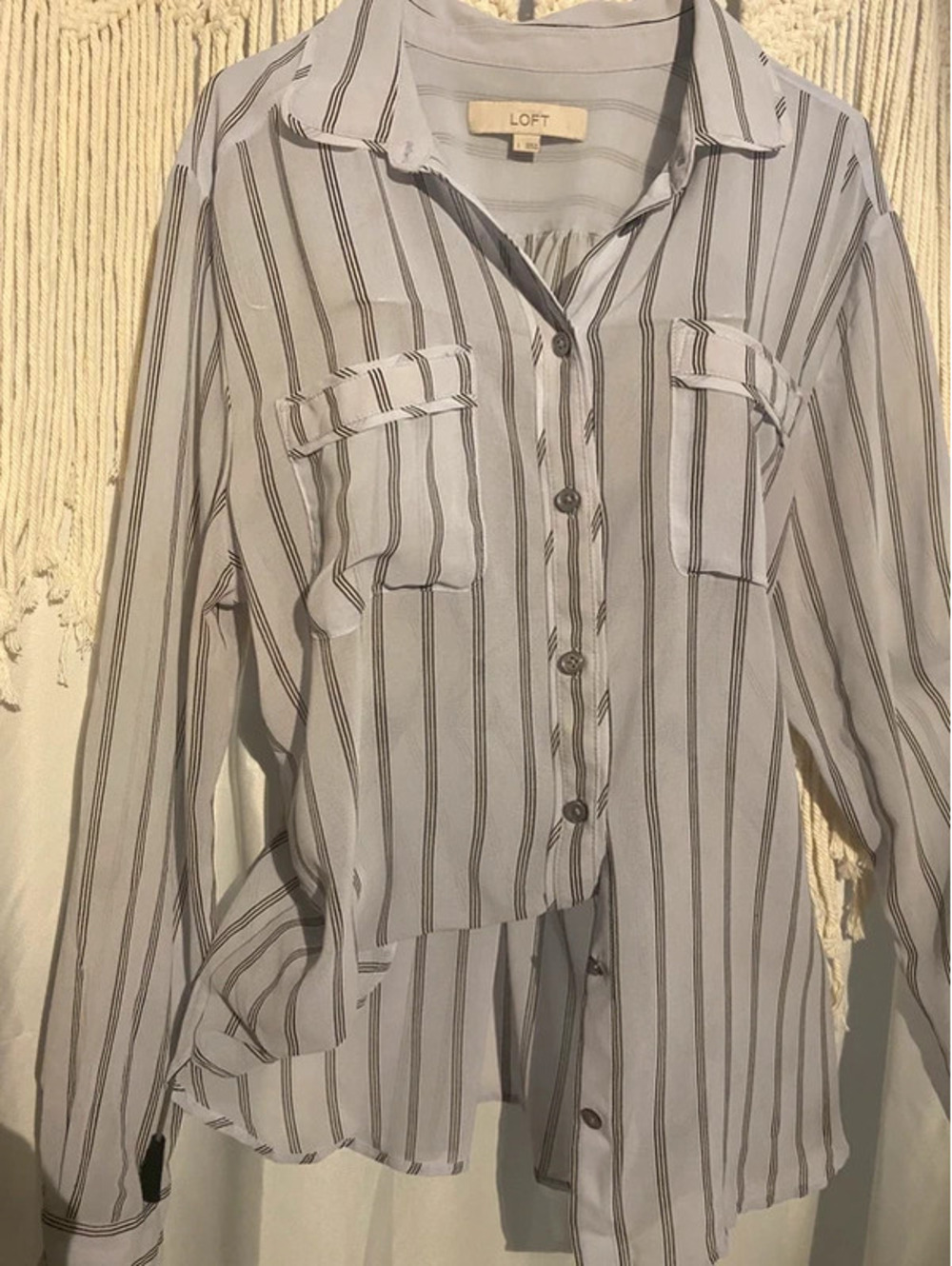 LOFT soft grey pin striped blouse.